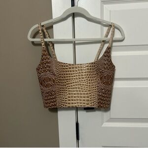 Mia Vesper Crocodile Pattern Brown Crop Top